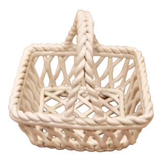 Vintage Woven Ceramic Basket For Sale