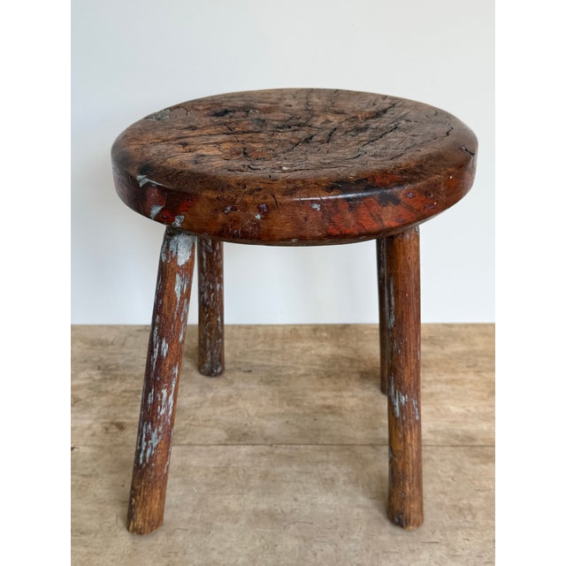 American Early 20th C Primitive Round Stool For Sale - Image 3 of 10