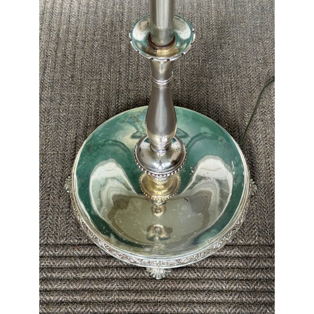 1930s 1930s Art Deco Pierced Silverplated 60" Torchiere Floor Lamp W/Claw Feet For Sale - Image 5 of 18
