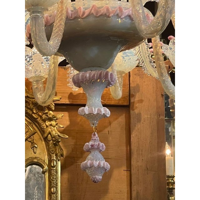 Antique Venetian Opalescent and Pink Chandelier For Sale In Dallas - Image 6 of 9