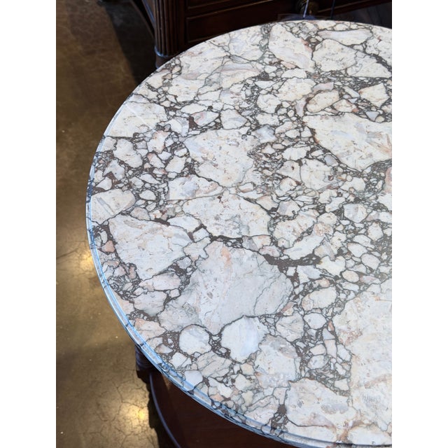 French Vintage Louis XVI Style Round Marble Top Side Table With Lower Shelf For Sale - Image 3 of 8