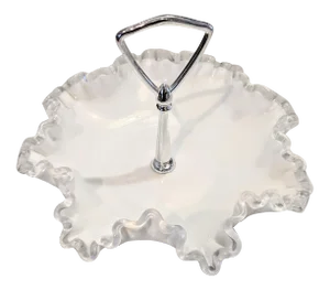 Vintage 1950s Fenton Silver Crest Ruffle Edged Milk Glass Bon Bon Dish