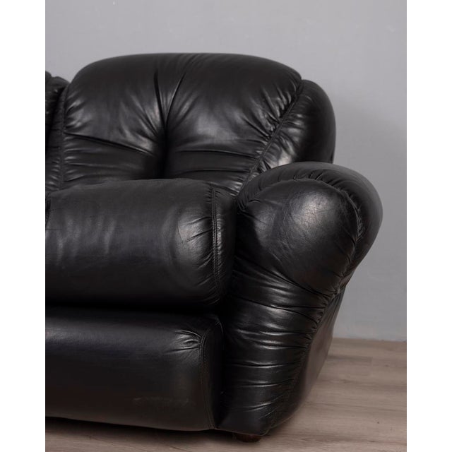 Black Vintage Italian Three-Seater Sofa in Black Leather, 1970s For Sale - Image 8 of 18