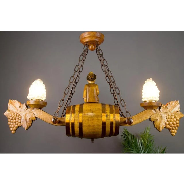 German Carved Wood Two-Light Wine Cellar Chandelier For Sale - Image 12 of 18