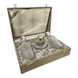 Dutch Diamond Cut Crystal Dressing Table Set by Fa. C. Bos & Zn, Amsterdam, 1920s, Set of 3