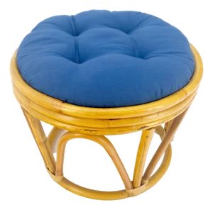 Round Mid Century Modern Blue Upholstery Ottoman Foot Stool Bench Pouf MINT!