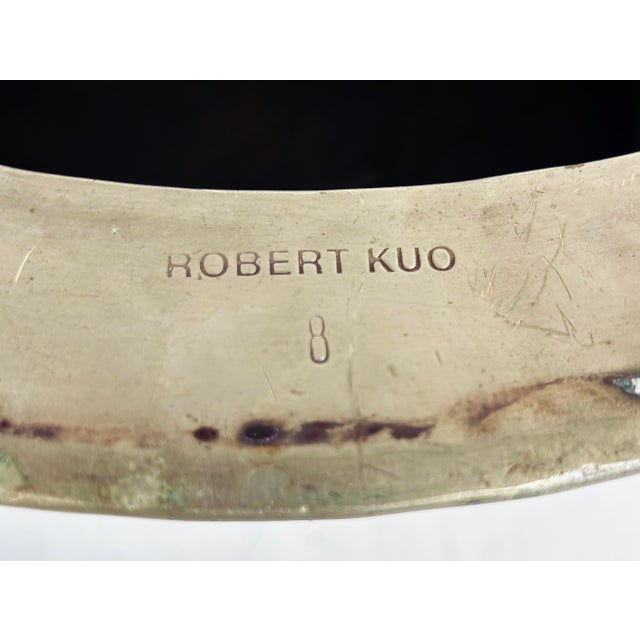 Silver Robert Kuo Metal Indian Style Drum Side Tables, Pair For Sale - Image 8 of 8