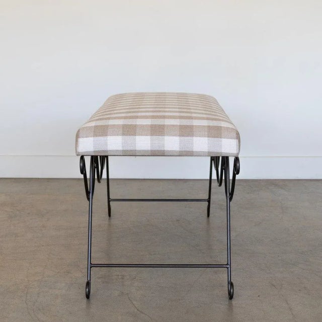Panoplie Iron Double Loop Bench, Tan Gingham For Sale - Image 4 of 9
