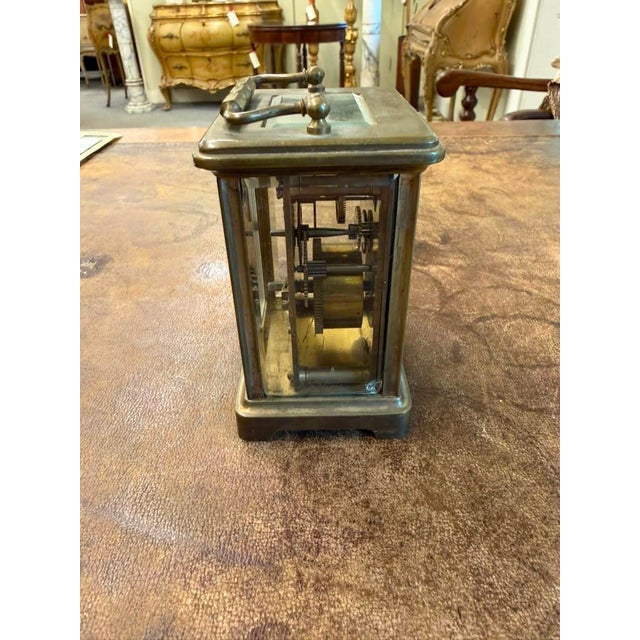 Elegant French late 19th-century carriage clock dating to circa 1890, featuring a brass case, square beveled-glass panels,...