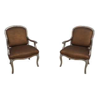 Pair French Modern Design Silver Custom Armchairs For Sale