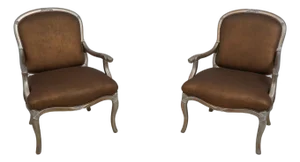 Pair French Modern Design Silver Custom Armchairs