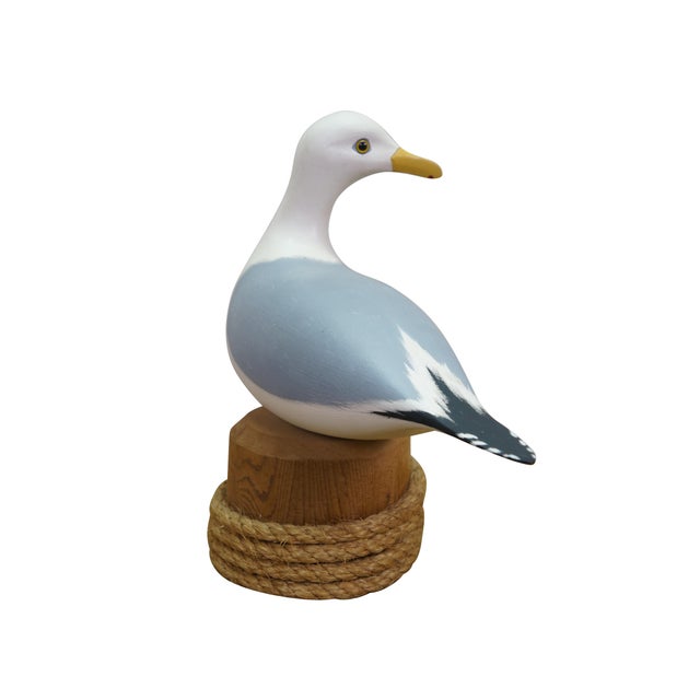Realism Vintage Lynda C. Bryan Hand Carved Pine Wooden Wildlife Herring Gull Sculpture For Sale - Image 3 of 14