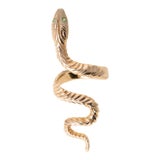 Vintage 14k Serpent Long Ring With Emerald Eyes, Size 4.75 For Sale
