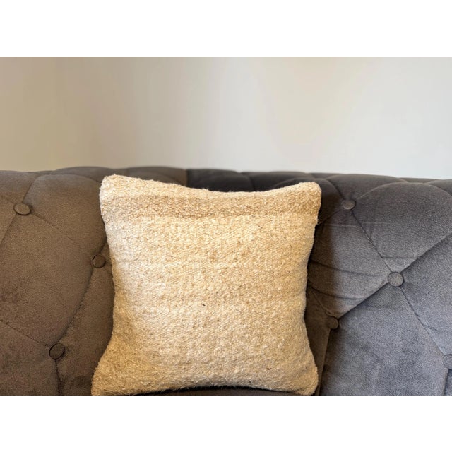 Rustic Hemp Throw Pillow, Natural Golden Wheat Cushion, Handwoven Turkish Anatolian Pillow With Insert, 16x16 In For Sale - Image 4 of 7