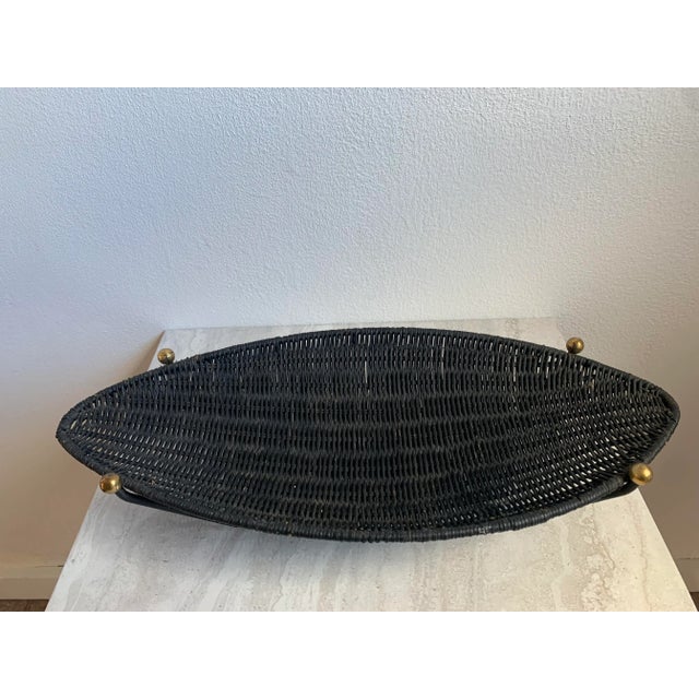 Mid-Century Modern Mid 20th Century Mid-Century Wicker Basket on Iron & Brass Ball Stand For Sale - Image 3 of 11
