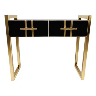 Glass Console Table with Two Drawers, 1980s For Sale