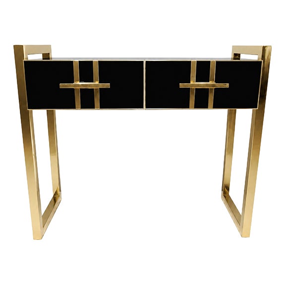 Glass Console Table with Two Drawers, 1980s For Sale