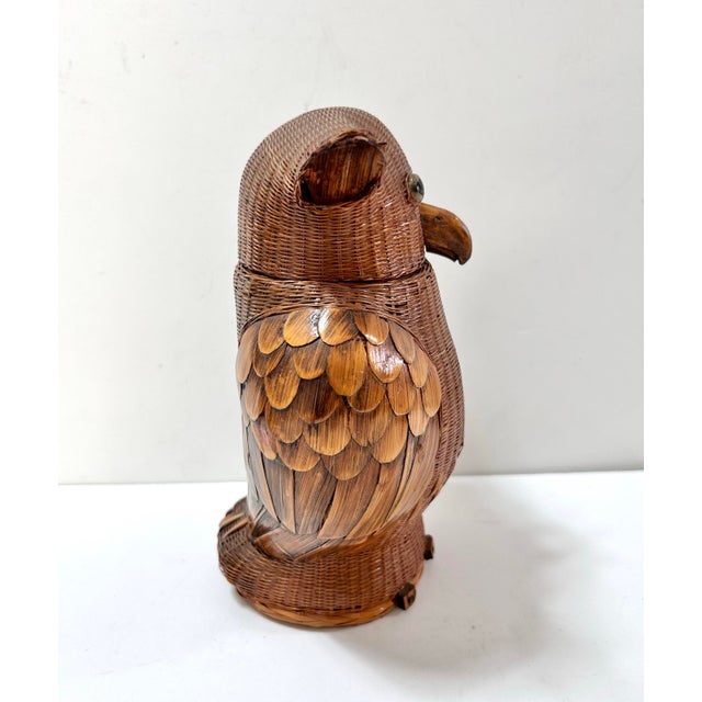 1960s Shanghai Rattan Owl Lidded Basket For Sale - Image 5 of 11