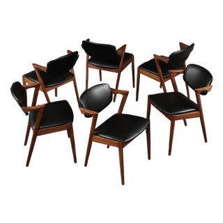 Set of 6 Kai Kristiansen Model 42 Solid Teak "Z" Armchairs 1960s Vintage For Sale