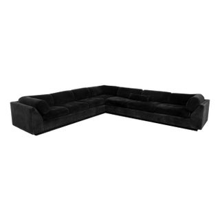 Custom-Made Black Velvet Sectional Sofa For Sale