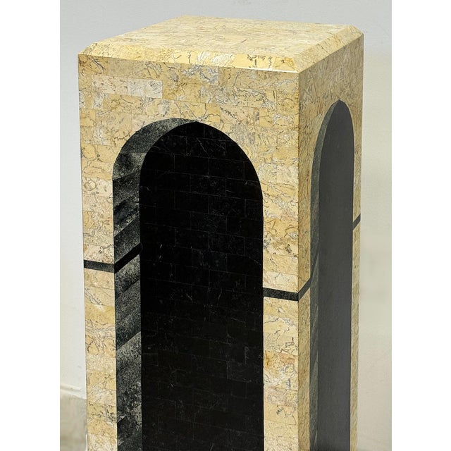 Maitland - Smith Postmodern Architectural Trompe l'Oeil Tessellated Stone Pedestal For Sale - Image 4 of 7