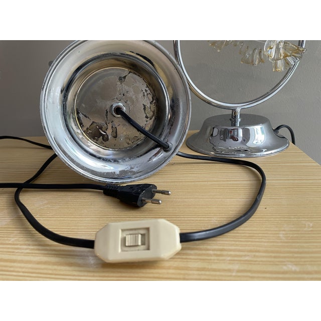Silver Mid-Century Modern Portuguese Chrome and Glass Bedside Lamps, Set of 2 For Sale - Image 8 of 9