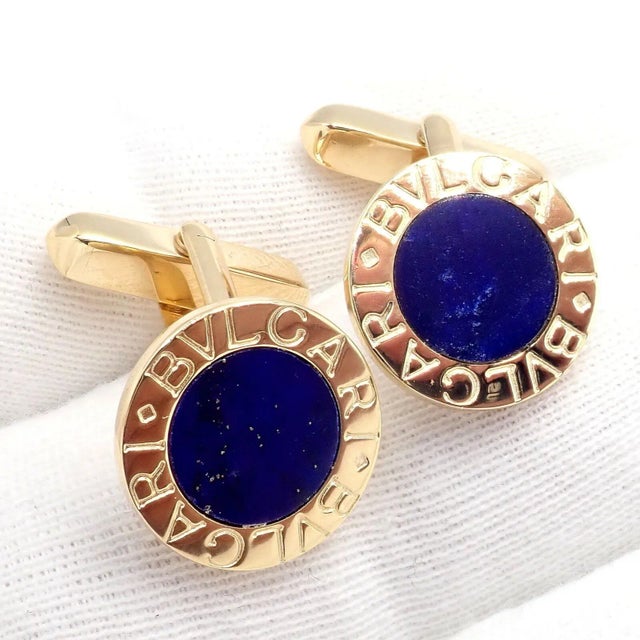 Bulgari 18k Yellow Gold Lapis Lazuli Cufflinks For Sale - Image 9 of 10