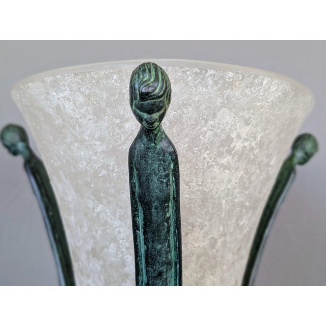 Superb Murano Italy Seguso Vase in a Scavo finish and cast bronze stand with a lovely verdigris patina. This one owner...