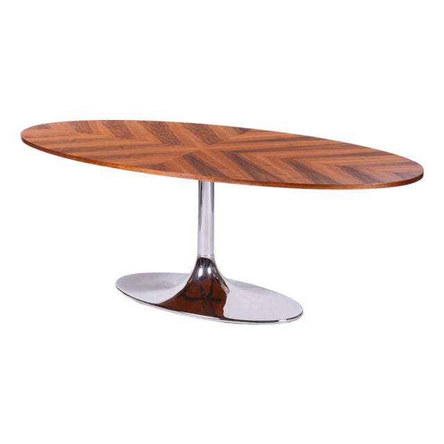 Functionalism Oval Table in Chrome and Walnut from Kovona, Czechia, 1960s For Sale