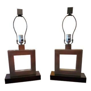 Pair Mid-Century Modern Cubist Chrome Lamps For Sale