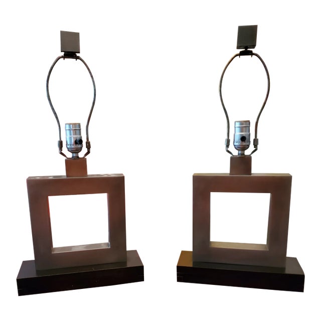 Pair Mid-Century Modern Cubist Chrome Lamps For Sale