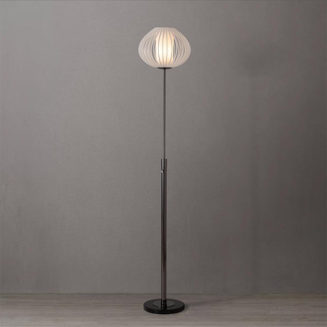 Contemporary Nova of California Bloom Torchiere Floor Lamp, 1970s - Black Nickel, Black Marble Base, White Satin Shade, Dimmer For Sale - Image 3 of 8