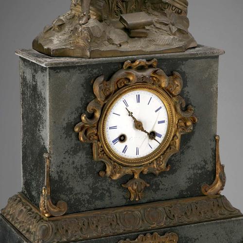 Antique Table Clock in Gilded Antimony For Sale - Image 6 of 13