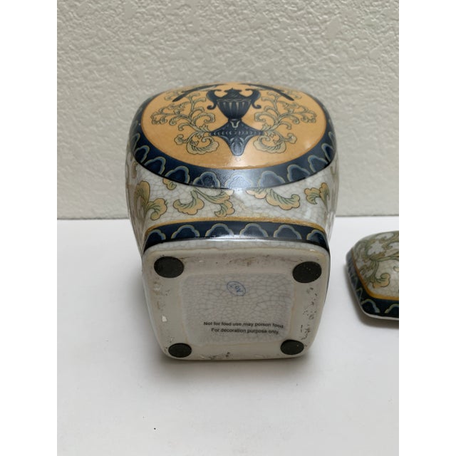 1990s Vintage Crackle Glaze Ceramic Pottery Bird Motif Ginger Jar For Sale - Image 5 of 10