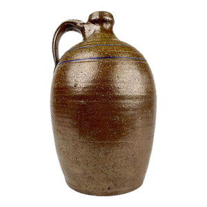 Antique American Stoneware Jug With Cobalt Blue Stripe