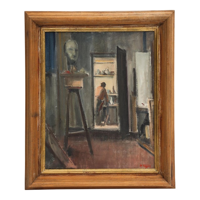 Ponziano Togni (Swiss, 1906-1971), Oil on Canvas "Studio View", Signed, 1940-1945 For Sale