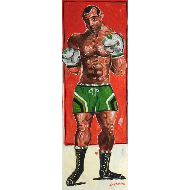 Dorieus, Lifesize Boxer Painting, Oil and Acrylic on Paper, Custom Wood Framed, 2016 For Sale - Image 3 of 3