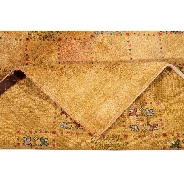 Textile Yellow Modern Gabbeh Persian Handmade Wool Rug For Sale - Image 7 of 8
