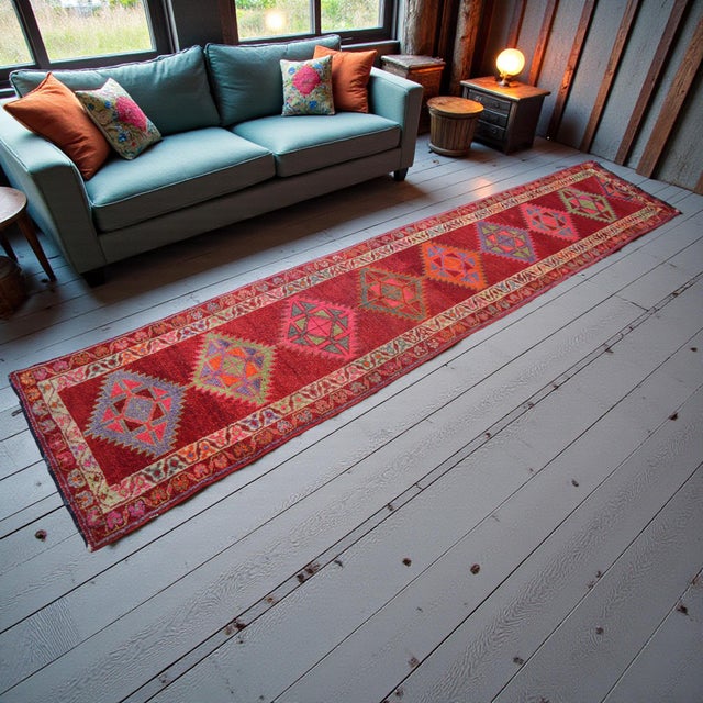 Farmhouse Hand-Knotted Kurdish Runner Rug . Tribal Herki Extra Long Runner Rug -2′10″ × 14′4″ For Sale - Image 3 of 16