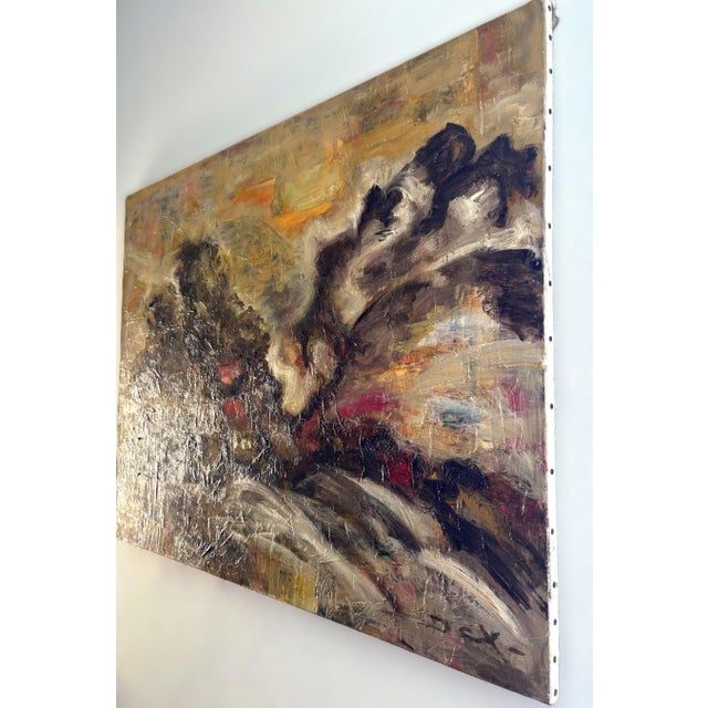 Abstract expressionist oil painting by the french artist denise cartoux, dating from 1979. The work is titled "a la...