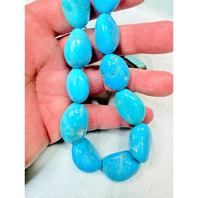 1970s Hand-Fabricated Sterling and Turquoise Nugget Necklace W/ Mosaic Inlay Clasp For Sale In Salt Lake City - Image 6 of 16