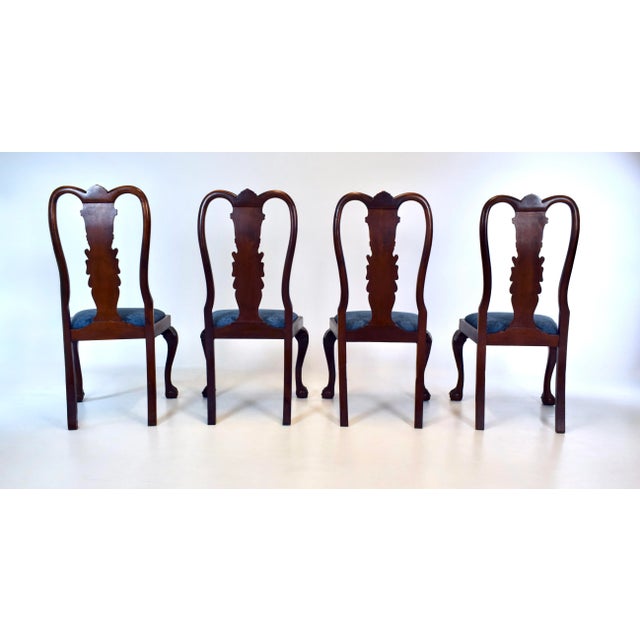 Wood Set of Four Queen Anne Dining Chairs, Hand-Carved Mahogany, England For Sale - Image 7 of 9