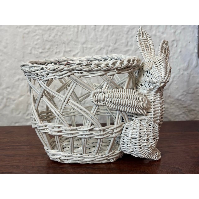 White 1980s Small Wicker White Rabbit Basket, Mario Torres Style For Sale - Image 8 of 8