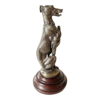 Vintage Bronze/Brass Whippet/Greyhound Dog Figure on Turned Wood Base For Sale