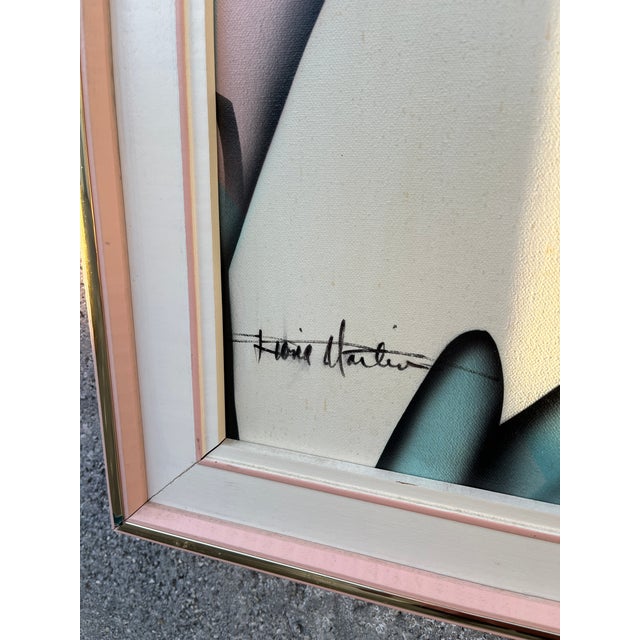 Post Modern Oil Painting in the Patrick Nagel Style, Framed and Signed by the Artist. Circa 1980s. For Sale - Image 9 of 15