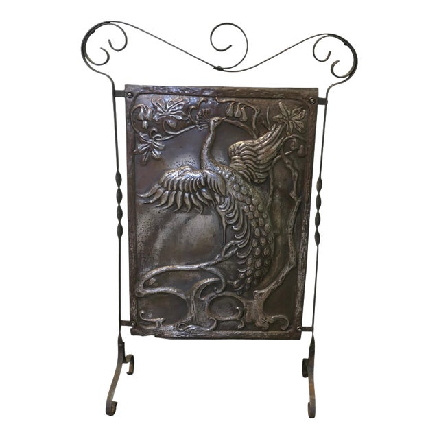 Arts and Crafts Iron Peacock Fire Screen, 1890 For Sale