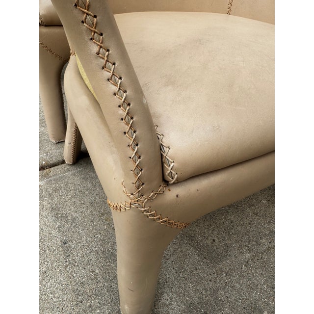 Wood Vintage Budji Layug Style Leather and Rattan Barrel Chairs - Set of 4 For Sale - Image 7 of 10