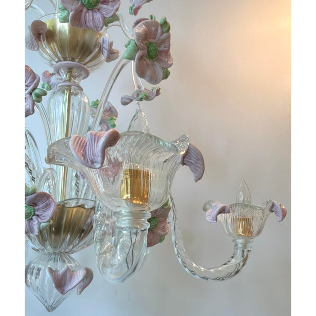 Original retail $9630, elegant Italian Venetian Glass Flower Chandelier, showroom floor sample