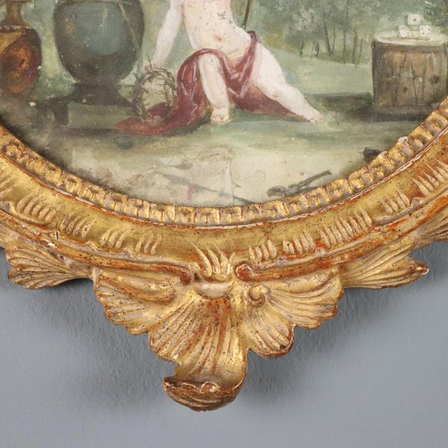 Cherubs and Symbols of the Passion, 18th Century, Oil Paintings on Paper, Framed, Set of 2 For Sale - Image 10 of 12