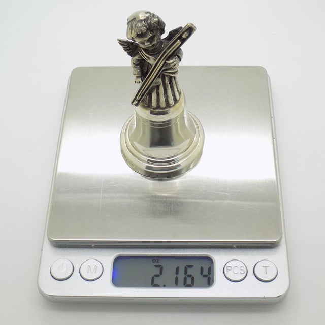 Vintage Italian Handmade Silver Angel with Instrument Bell by Brandimarte, Florence, 1980s For Sale - Image 11 of 13